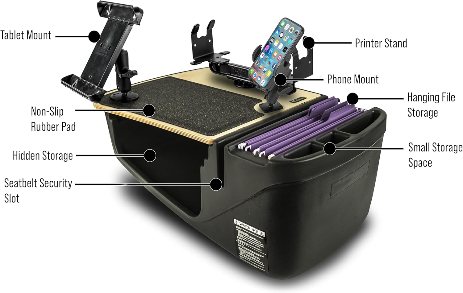 AutoExec Efficiency GripMaster Car Desk for Your Vehicle Workstation and Mobile Office, Natural with Phone Mount, Tablet Mount and Printer Stand