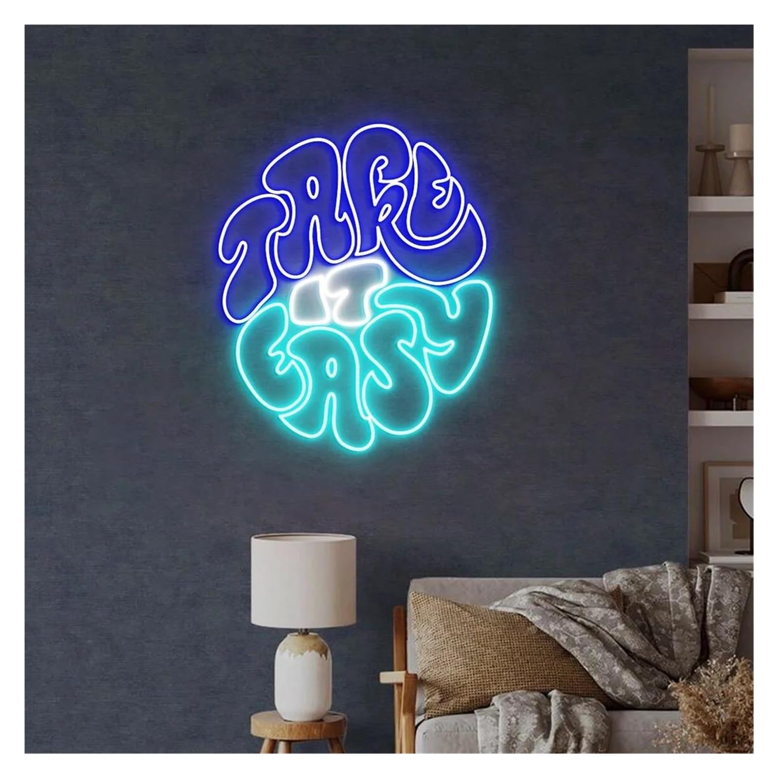 Neon Lights Take It Easy for neon Signs for Powered Adjustable Brightness Letter for Lights Suitable(C,25cmx25cm)