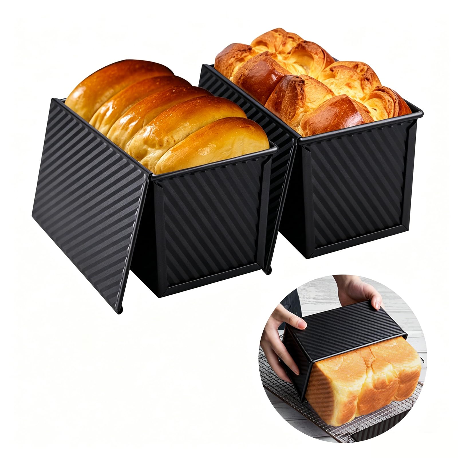 Set di 2 Stampo Per Pane In Cassetta Con Coperchio Antiaderente | Stampo Pane In Cassetta Con Coperchio,450g di Impasto, Stampo Plumcake Stampi Per Pane, Per Cuocere Toast Pane Torte Panini