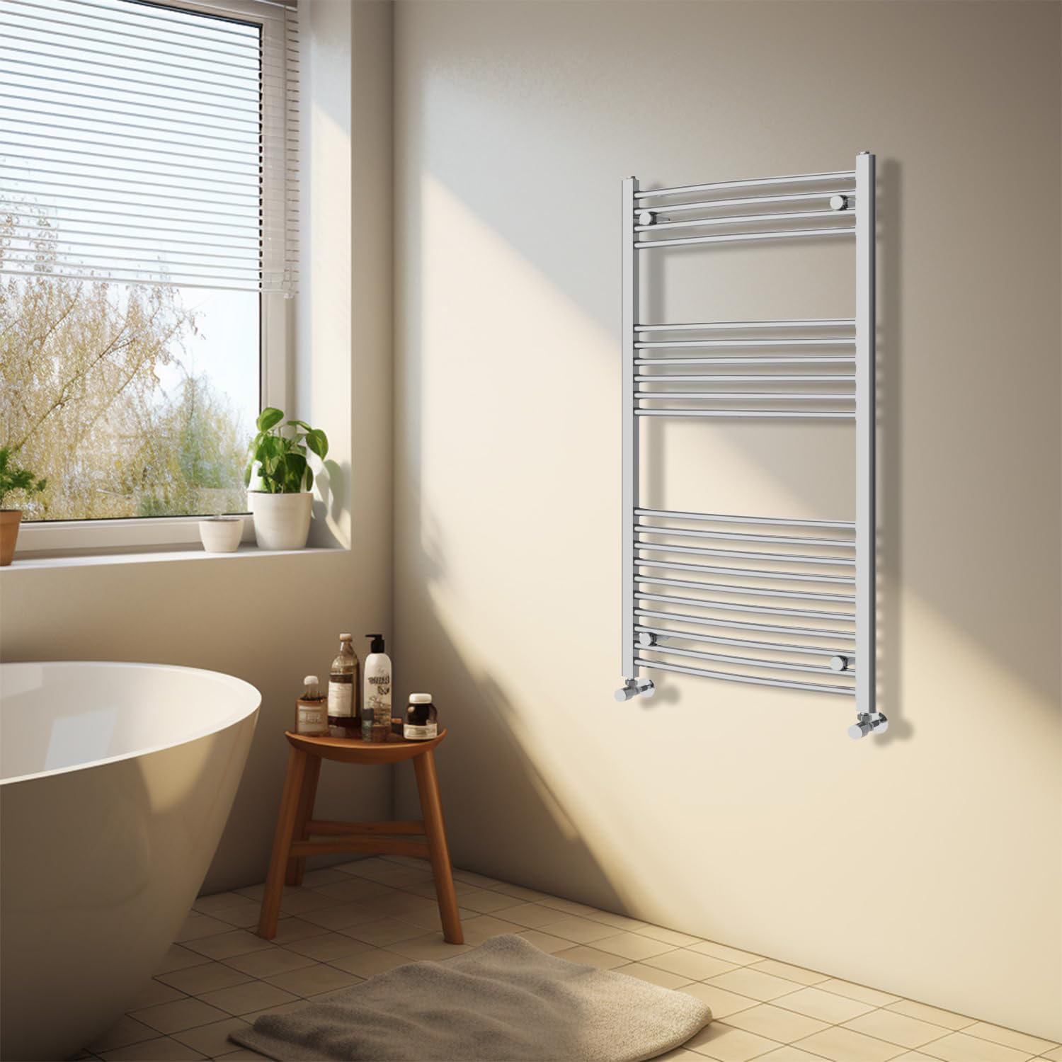 NRG Chrome Heated Towel Rail Curved Designer Bathroom Radiator - 1200×600mm