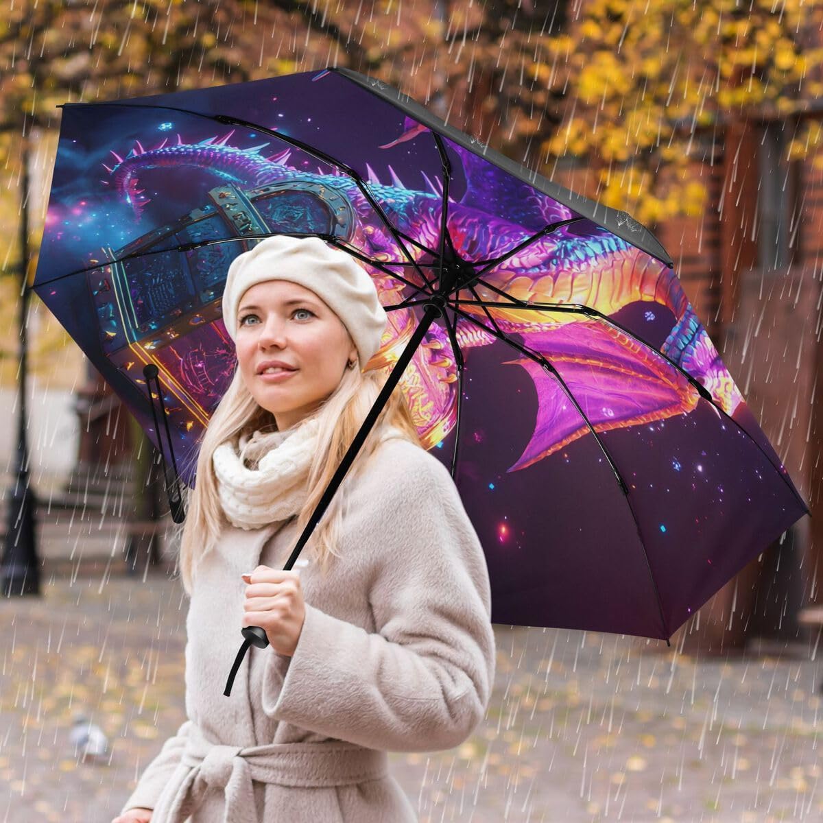 ALAZA Folding Umbrella Inverted Umbrella Automatic Open Close Compact Umbrella Portable Large for Rain Sun UV Protection Windproof