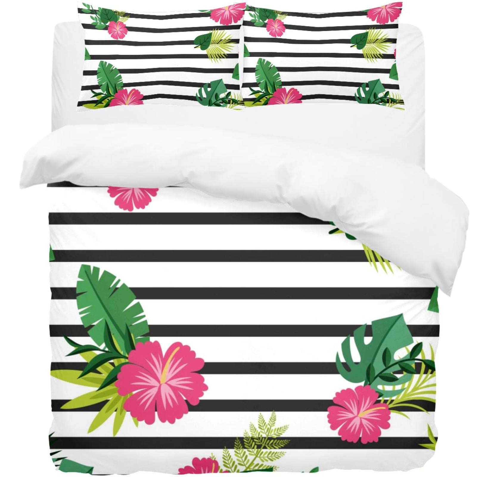 Parure de lit simple tropicale noire avec housse de couette au motif végétal