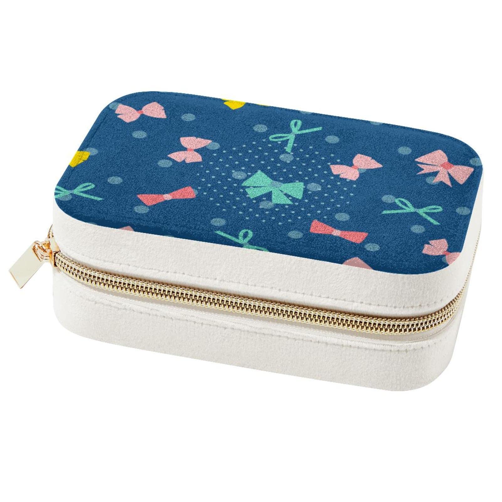 Boîte à bijoux portable avec nœud papillon pour bagues et boucles d'oreilles