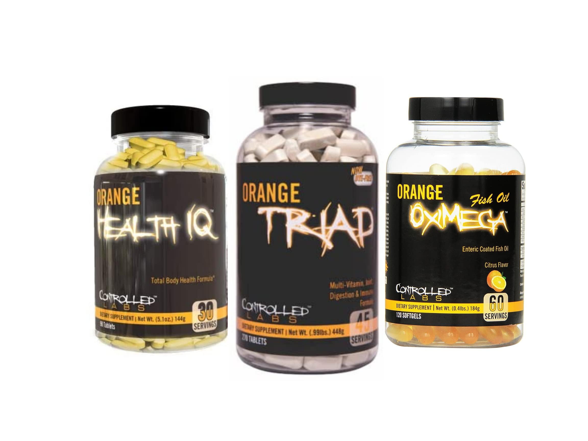 CONTROLLED LABS Better Living Stack, 45 Serving Orange Triad, 90 Count Health IQ, 120 Count Oximega Fish Oil, Muscle Building and Recovery Supplement for Men and Women