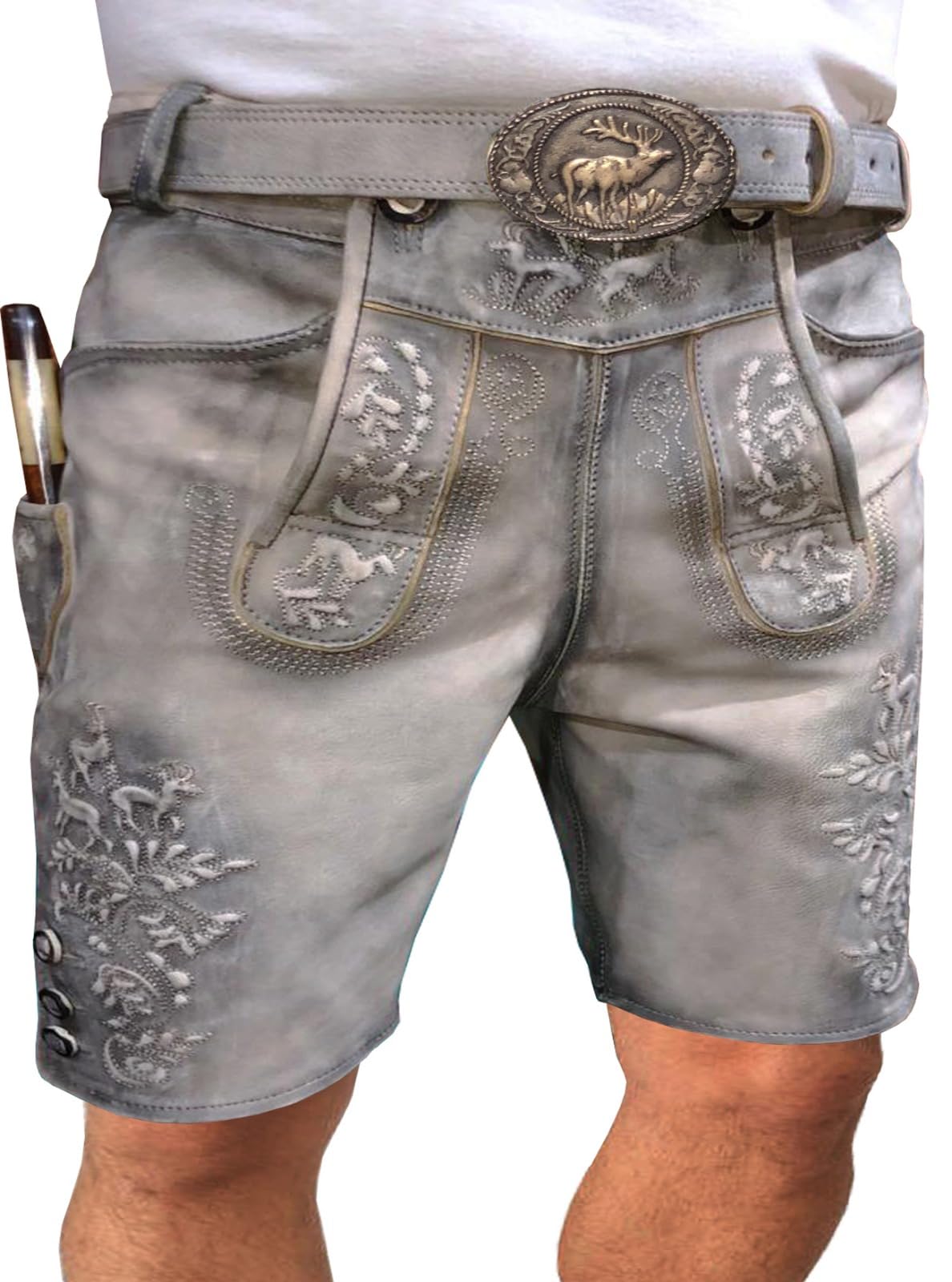 sais Trachten Lederhose, Trachtenlederhose, Oktoberfest Herren Lederhose Trachtenhose inkl Gürtel Größe 48-58