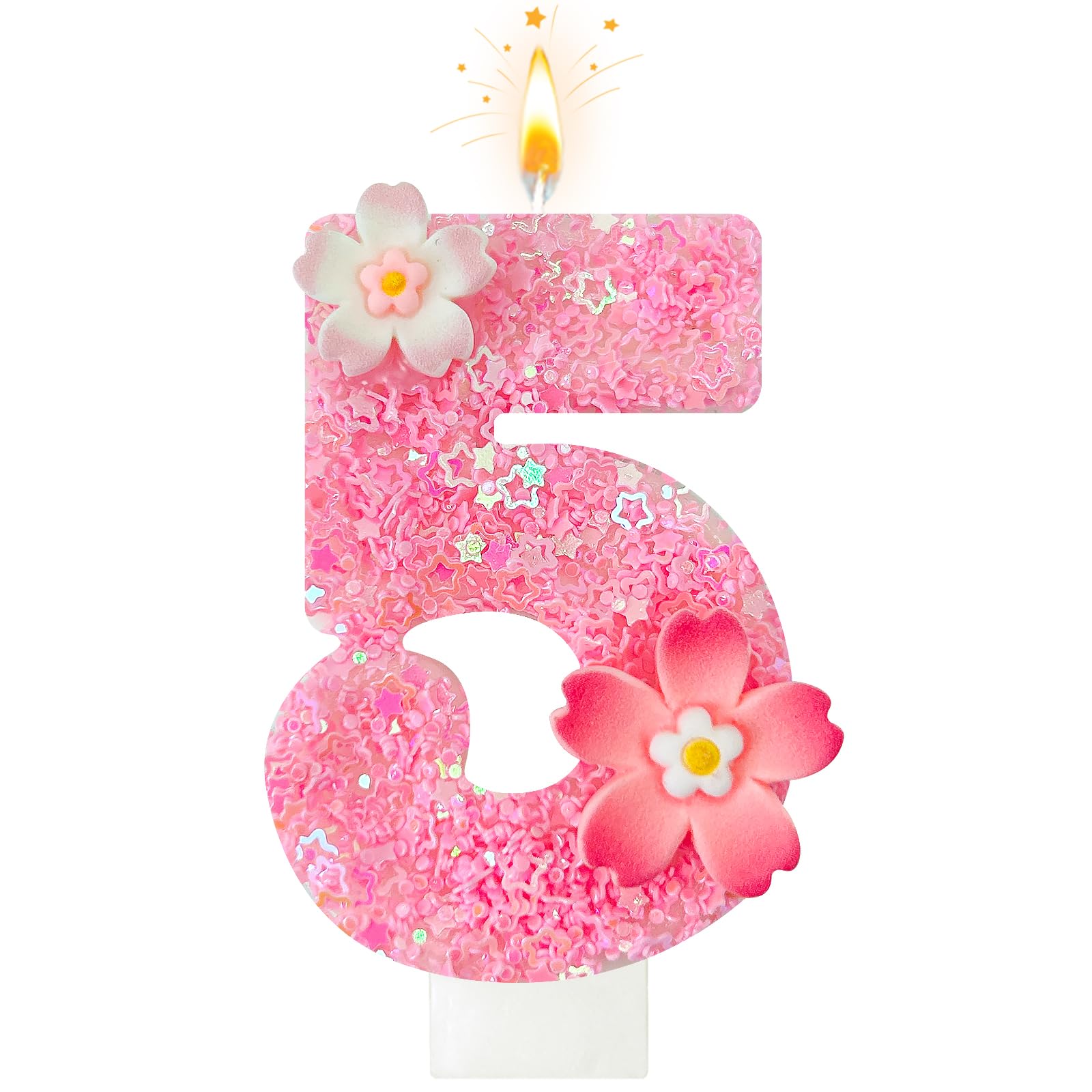 Vela de cumpleaños de flor rosa, velas de cumpleaños número 5 para pasteles, decoración ideal para fiestas de cumpleaños, aniversario de boda y otras celebraciones (flor 5)