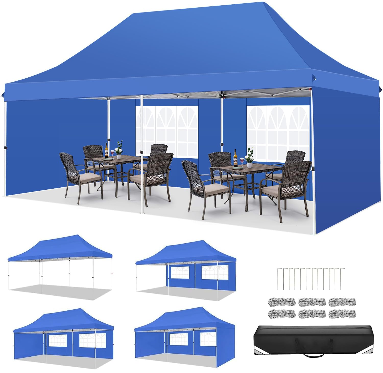 Gazebo Pieghevole - 3 x 3 m, Impermeabile, Protezione UV, Tetto e Borsa
