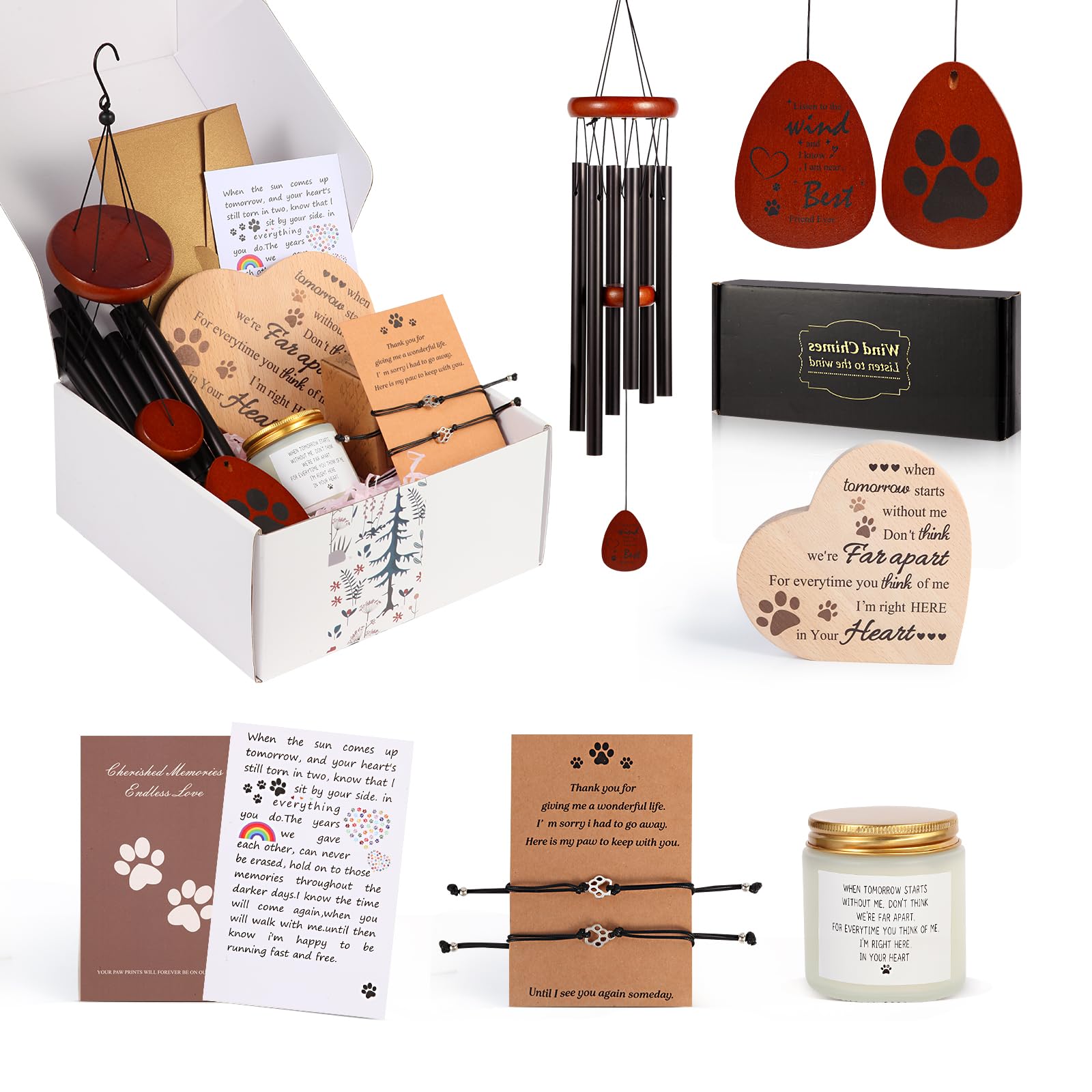 Pet Memorial Gifts for Loss of Dog Cat, Sympathy Gift for Pets Loss, Pet Memorial Wind Chimes, Dog Passing Away Bereavement, Remembrance Gift Basket