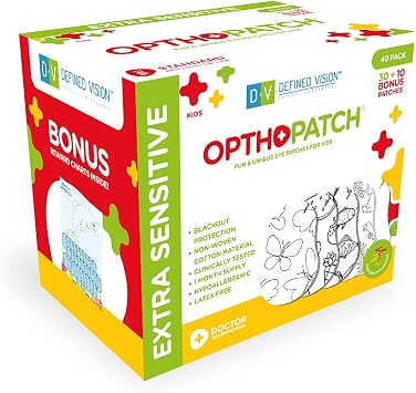 Opthopatch Eye Patches for Kids - Extra Sensitive Adhesive - Color Your Own Patch - 40 Count + 1 Reward Chart
