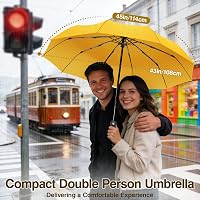 Umbrelă de călătorie compactă, rezistentă la vânt, ZOMAKE, automată, pliabilă, mini umbrelă portabilă de 46 inch, galbenă, pentru bărbați și femei 2