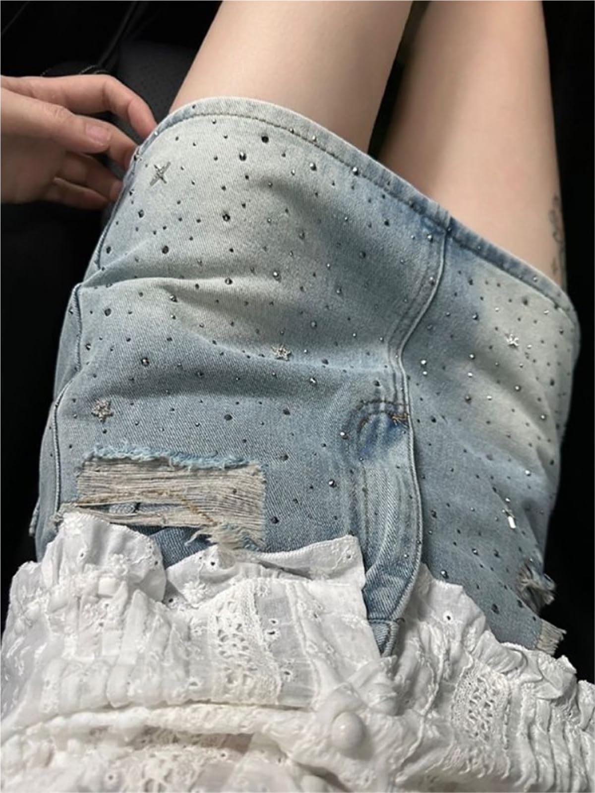 1 Pezzo gonne stellate di Jeans Vintage da Donna Mini Strass Estivi Streetwear per Vacanze E Feste