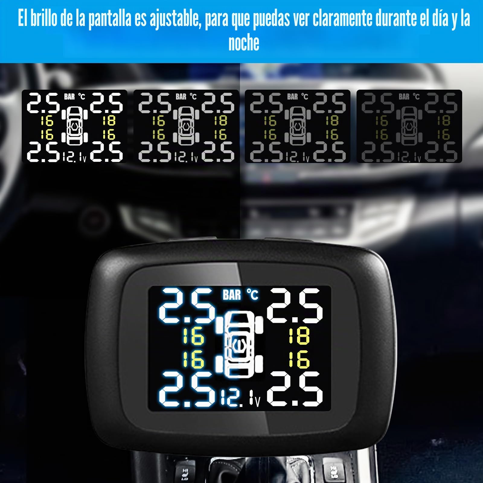Sistema de monitoreo de presión de neumáticos, sistema inalámbrico TPMS de presión de neumáticos, 6 modos de alarma, brillo de pantalla ajustable y ángulo de monitor para RV, SUV, MPV, camión, sedán