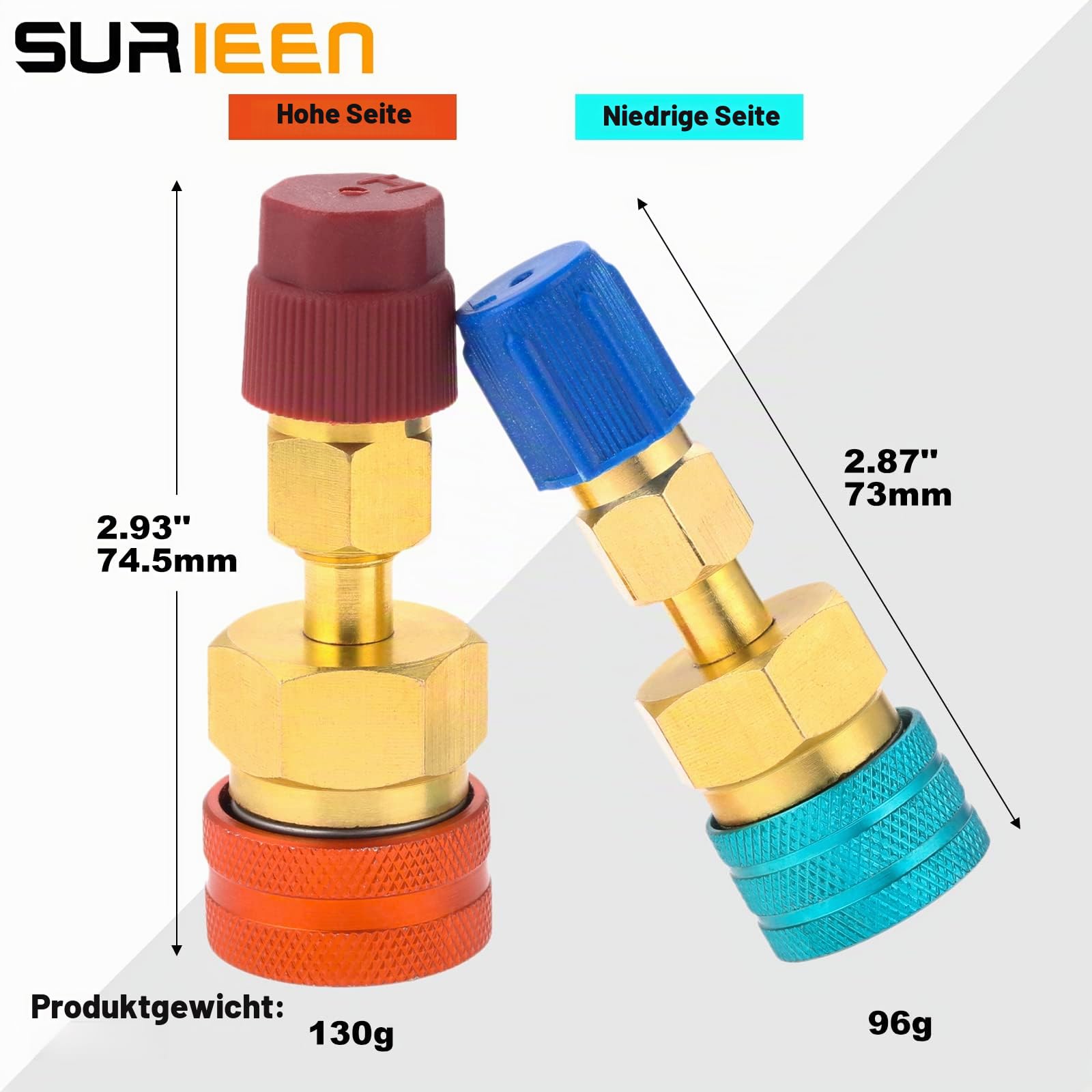 R1234YF Schnellkupplungs-Set, R1234YF auf R134A Umrüstsatz, Hoch/Niedrig Seite Schnellkupplung Adapter, AC-Schlauchverschraubungen Anschlüsse für R1234YF AC Kühlschrank Ameisen-Aufladung 2 Stück