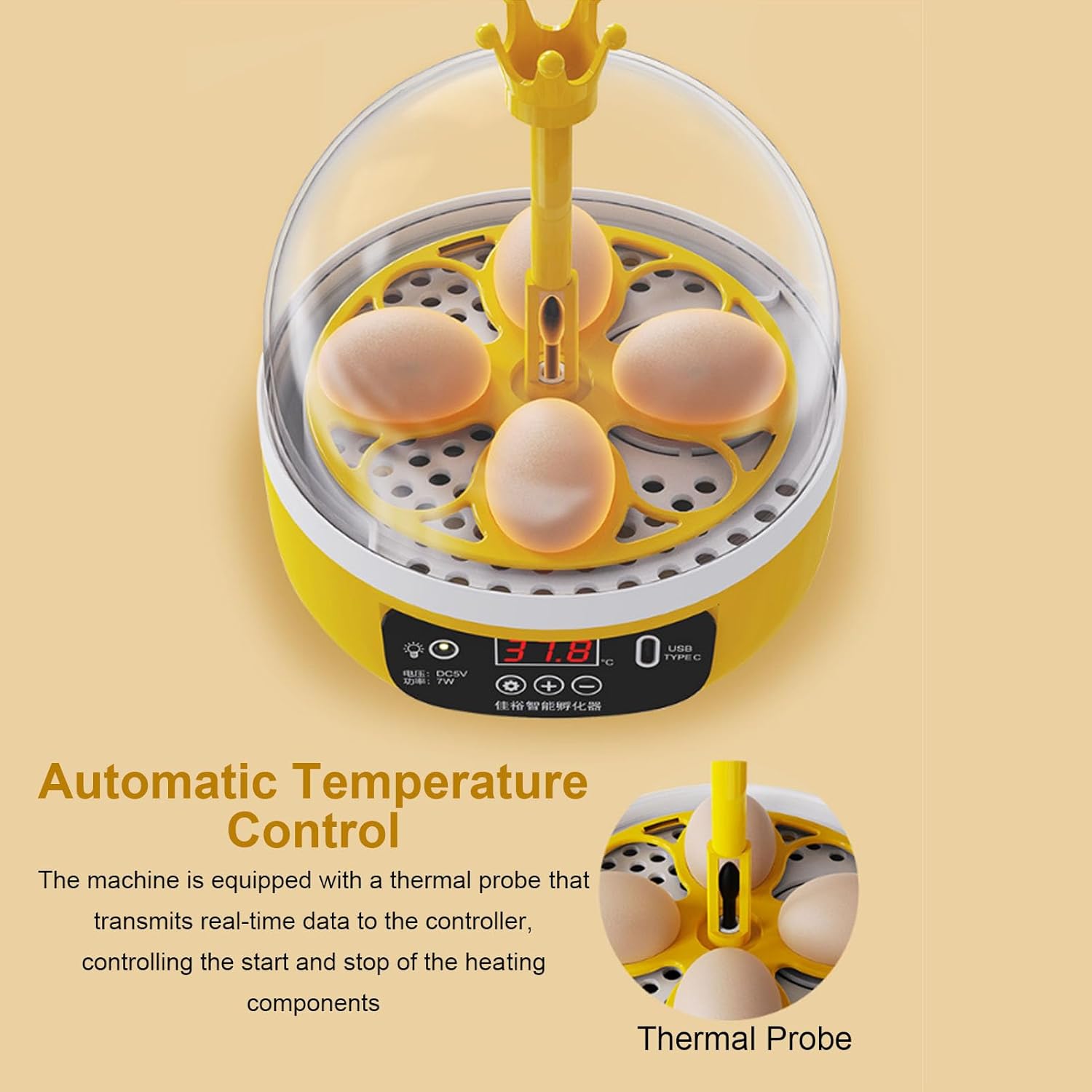 Mini Egg Incubator Smart Temperature Control Poultry Hatching Machine Compact Home Use