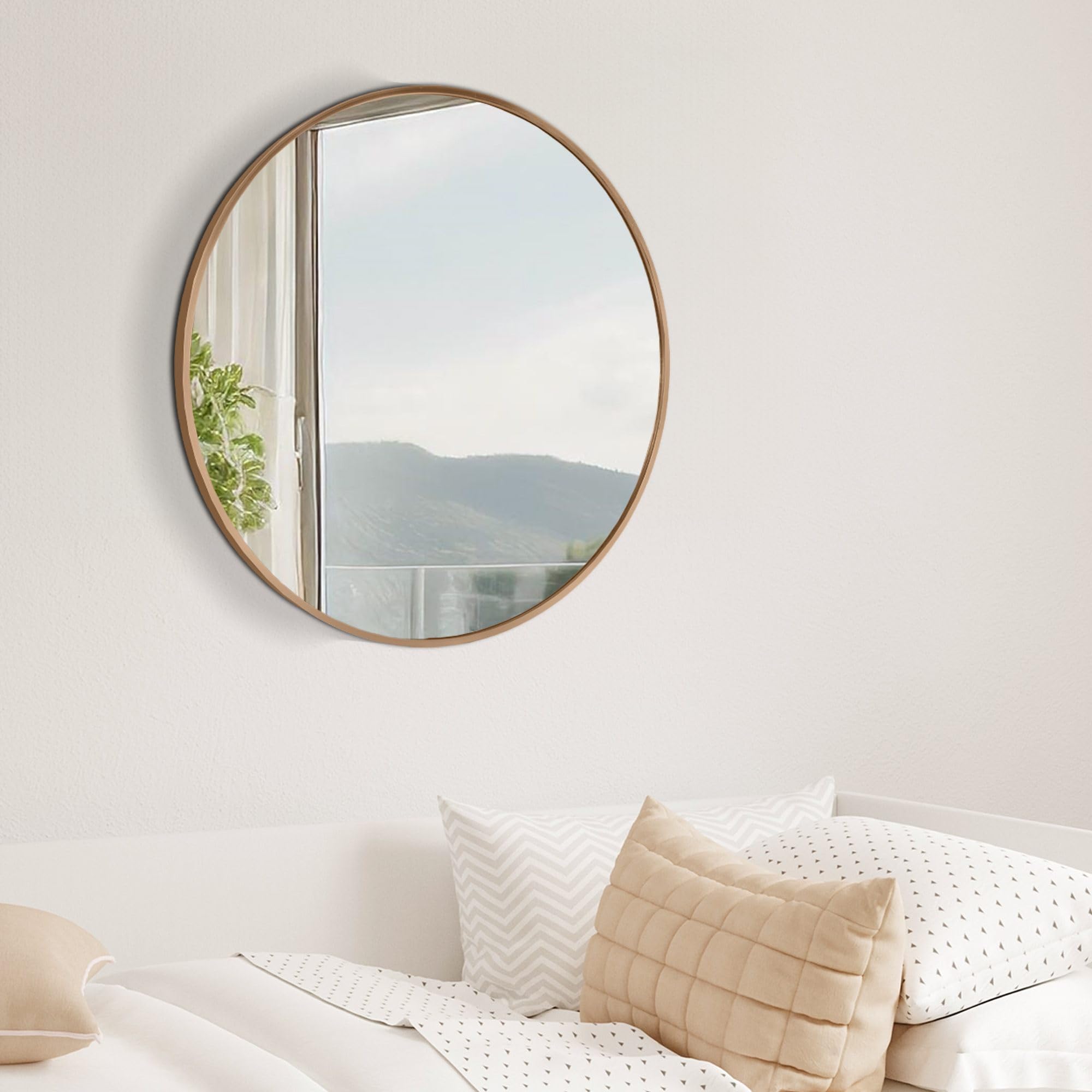 CLP Miroir Mural Elsie I Miroir Rond de différentes Tailles I Profondeur 3 cm, idéal pour Le Salon, la Chambre à Coucher ou la Salle de Bain | Couleur Gold Mat Taille L
