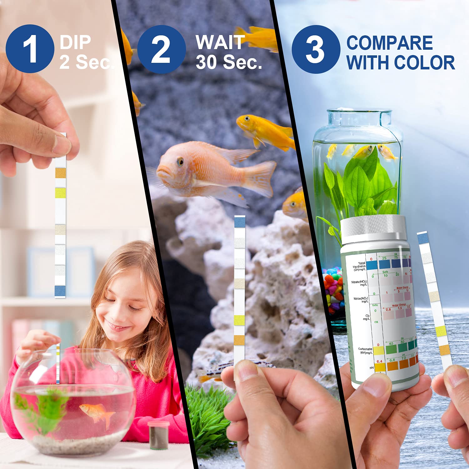 EASYTEST Aquarium Test Strips, Fish Tank Test Kit for 6 in 1 Freshwater