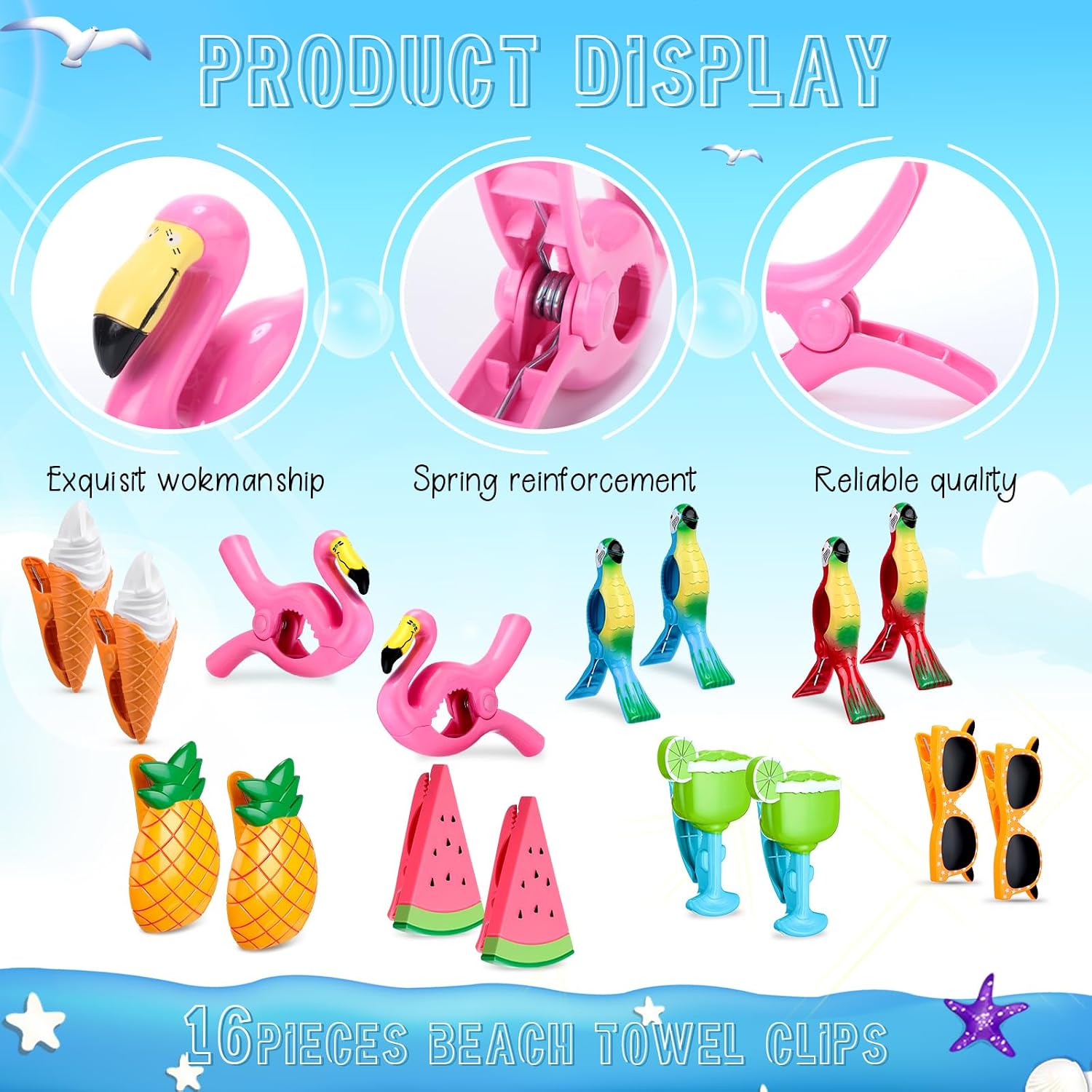 Rtteri 16 Pcs Beach Towel Clips for Beach Chairs Cute Towel Holder Cruise Clothes Pins for Lounge Chair Patio Pool, Assorted Style(Classic) image 3