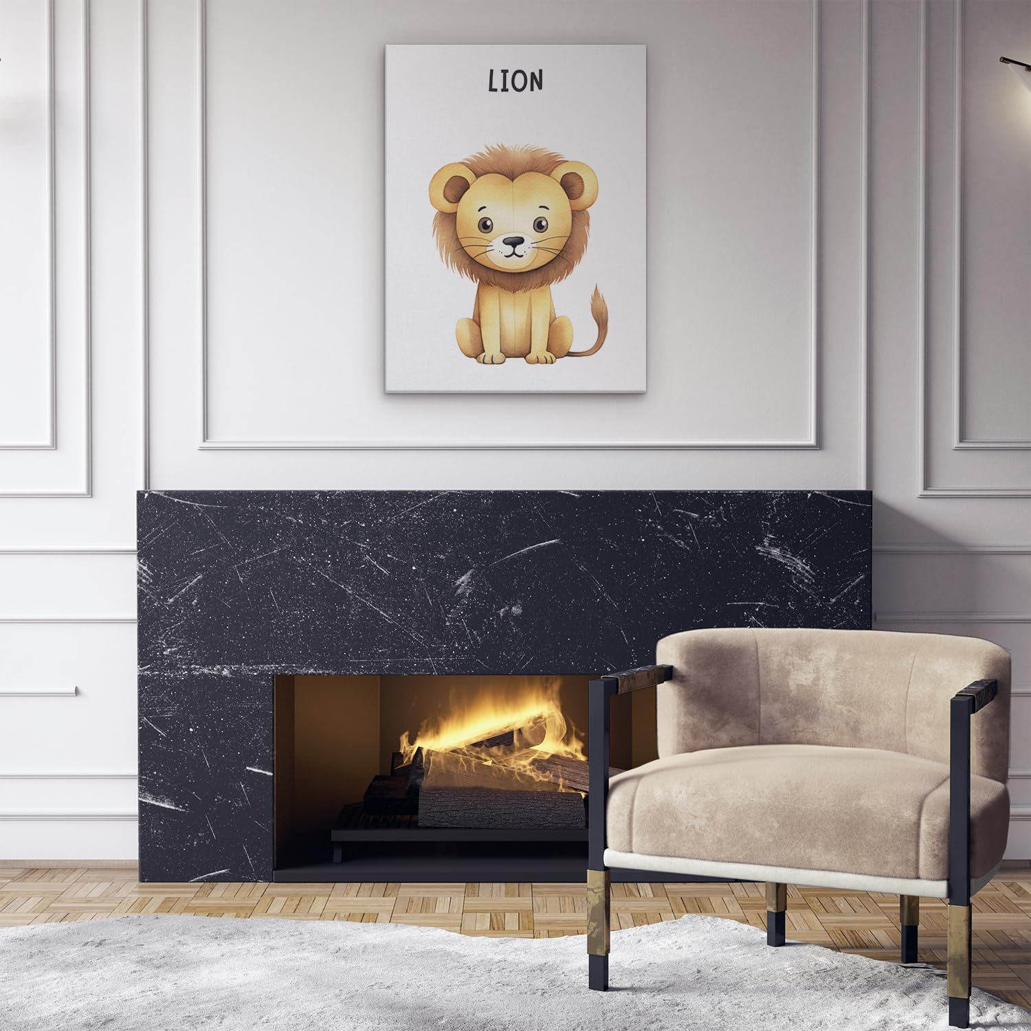 Artaza Tableau Décoration Murale Lion - 60x80 cm - Deco Murale Chambre Enfant - Peinture Animaux Aquarelle - Impression Sur Toile