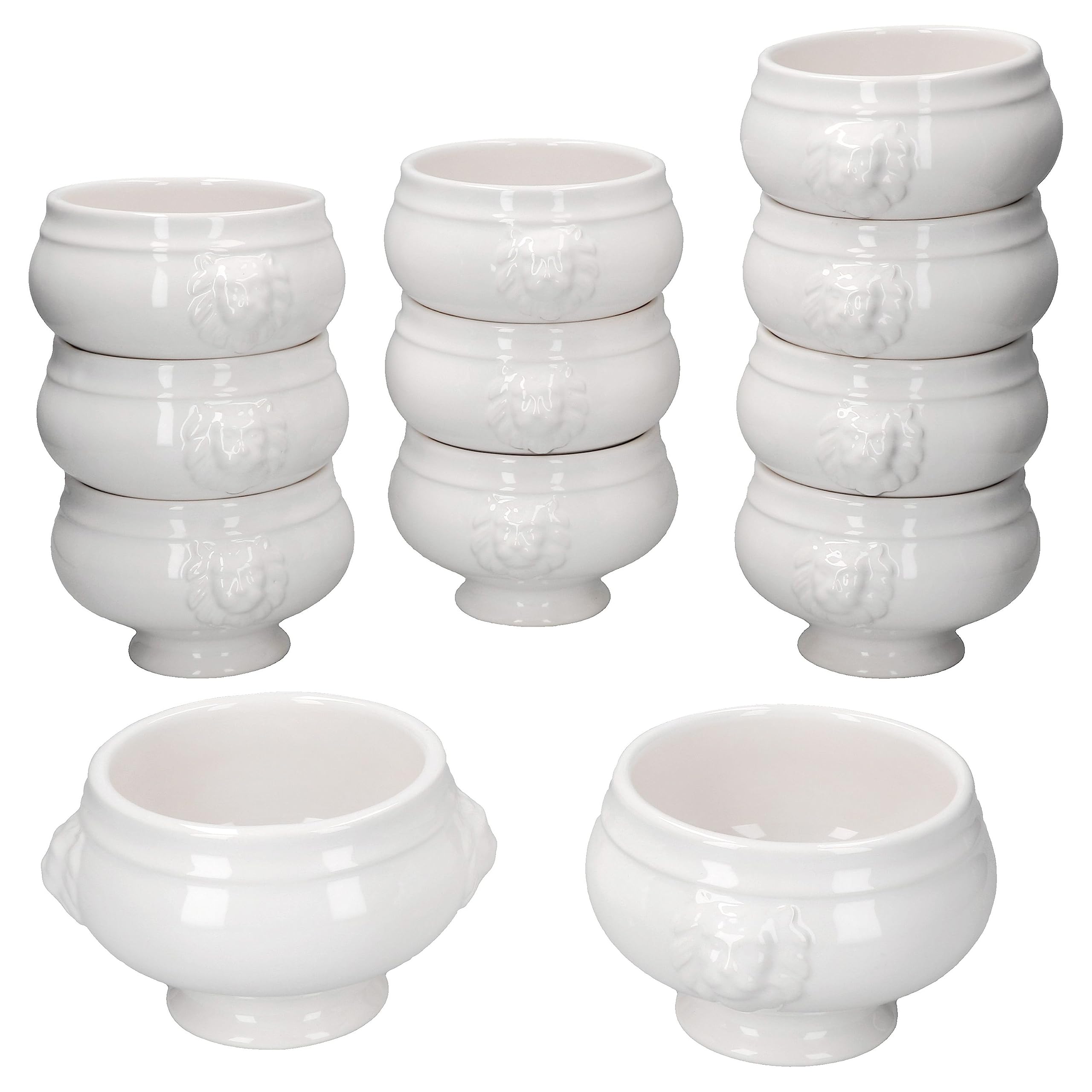 MamboCat Leo - Set di 12 terrine a testa di leone, misura piccola, 450 ml, per 12 persone, tazze da zuppa bianche da 0,45 litri, con teste di leone, per zuppa di nozze, piselli o lenticchie