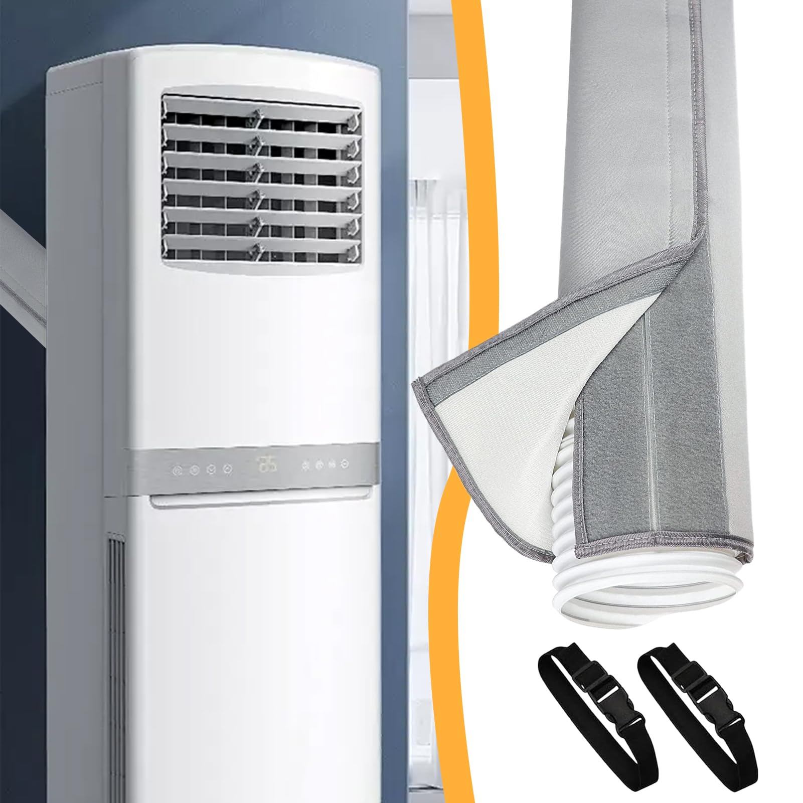 Funda Aislante para Manguera de AC,Aislamiento Para Tubos De AC Con 2 Correas De Hebilla | Accesorios Para Electrodomésticos De Garaje Casa Oficina