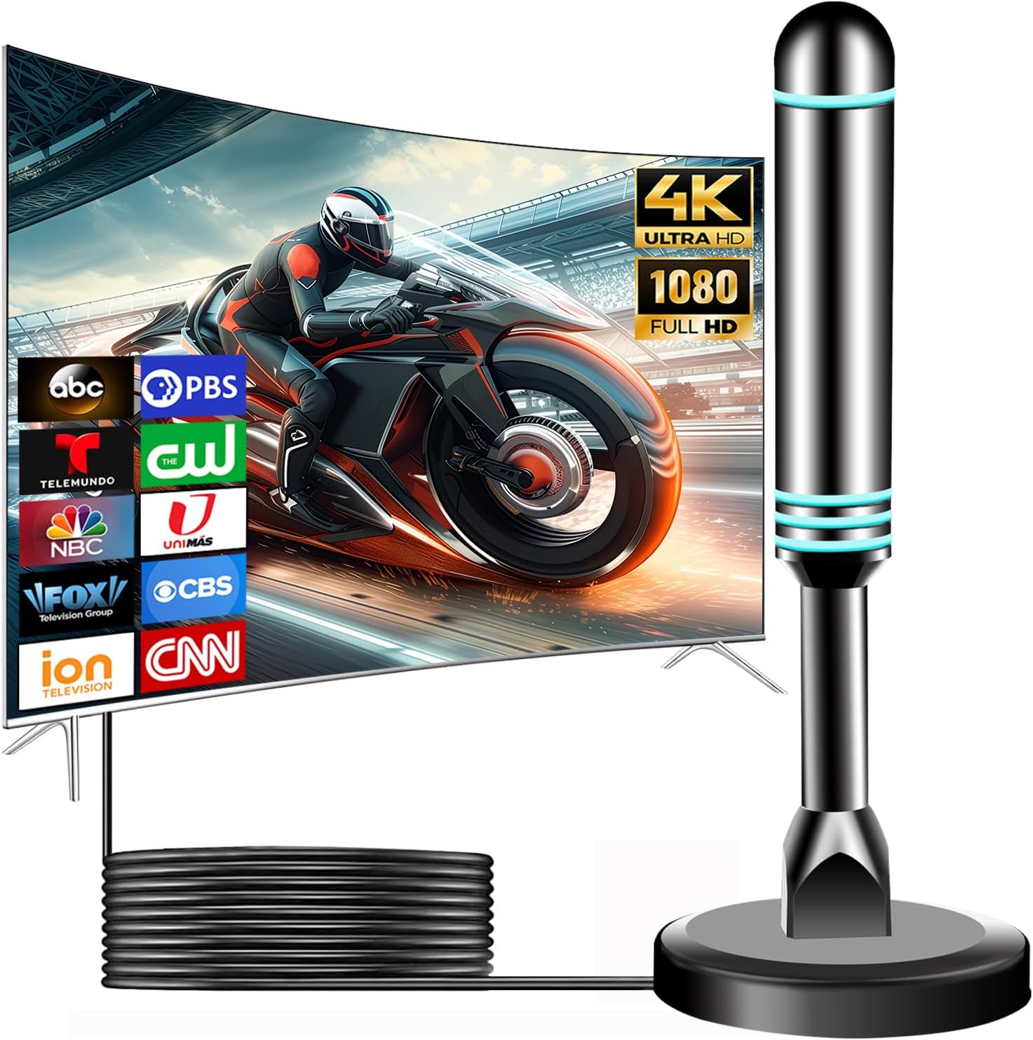 2026 TV Antenna for Local Channels, Long Range 360° Reception Signal TV Antenna Indoor with Strong Magnetic Base, Digital Indoor Antenna for Smart TV - Supports HDTV 4K HD