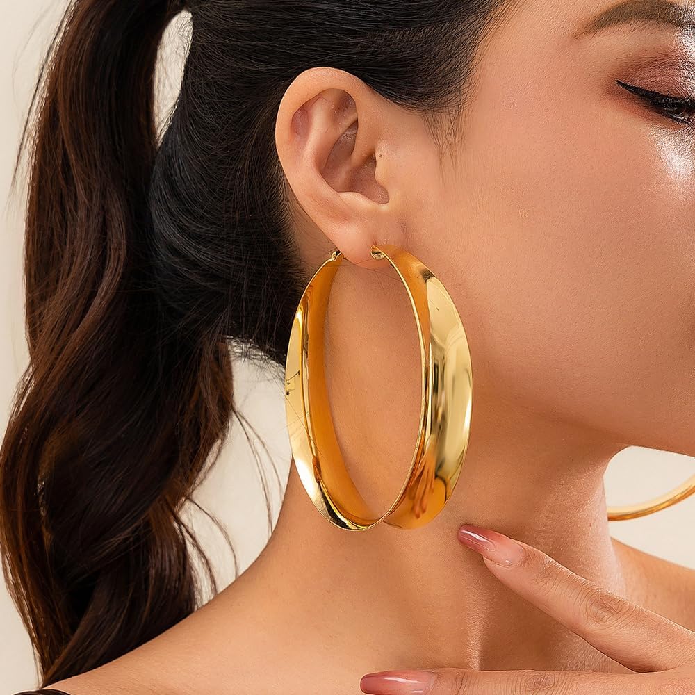 Chunky Hoop Earrings for Women Large Exaggerated Statement Hoop Earring Lightweight Wide Huggie Earring Trendy Circle Party Prom Jewelry Accessory - Image 3