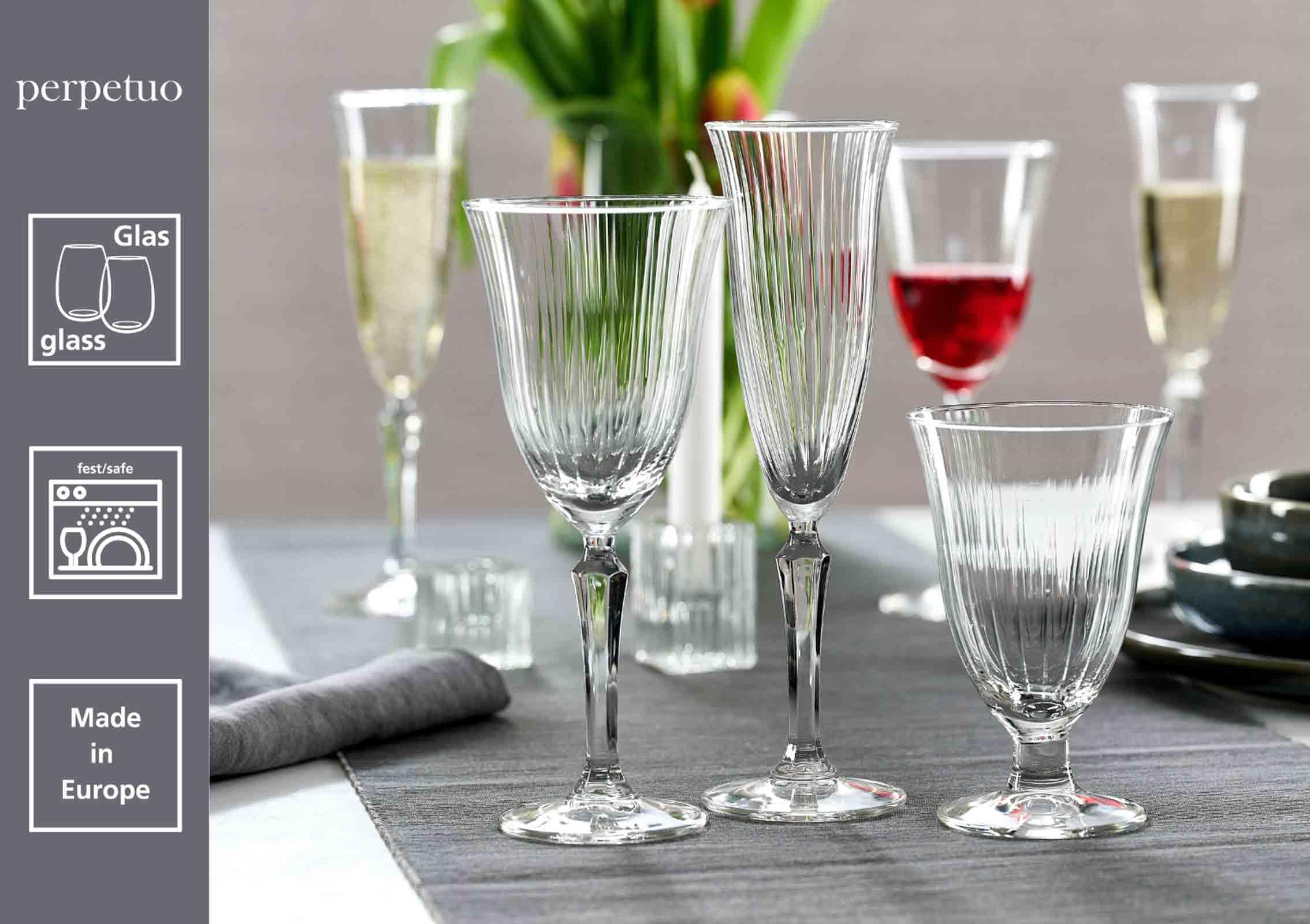 Ritzenhoff & Breker Perpetuo Gläser-Set 12-teilig | Wein-, Sekt- und Wassergläser für 4 Personen | Art-Déco-Look | Glas | Spülmaschinenfest | Klar