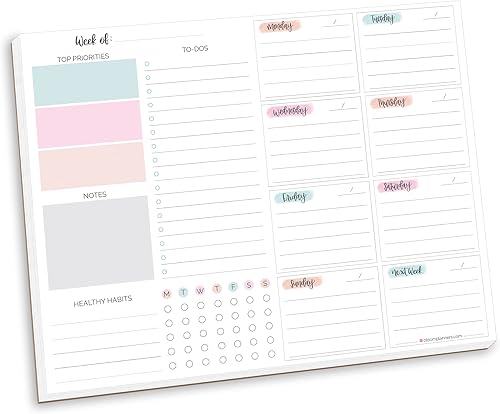 bloom daily planners - Bloc horizontal para la planificación semanal de Tareas pendientes y el monitoreo de Prioridades y Hábitos saludables con
