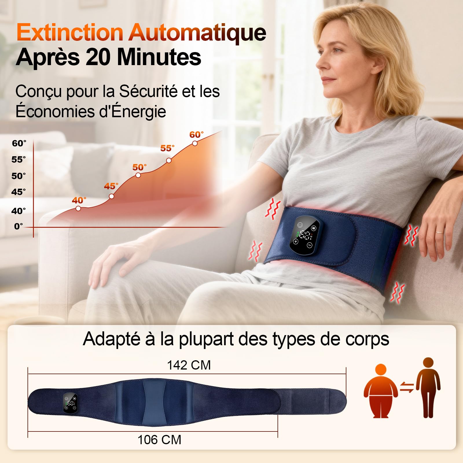 Ceinture Chauffante Lombaire Masseur Dos