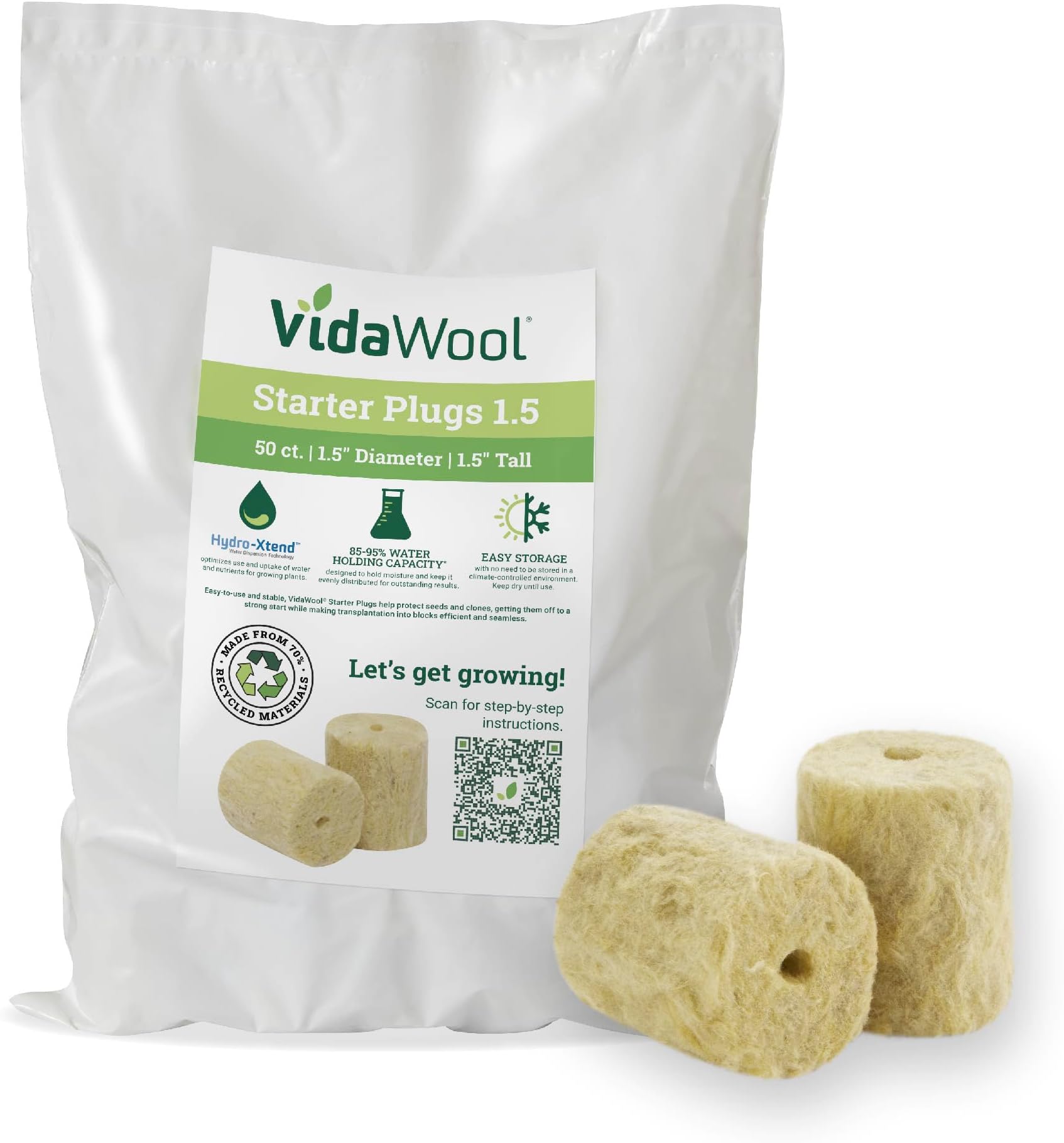 1.5" Seed Starter Plugs-Hydroponic Pods- Stone Wool-Rock Wool Cubes for Hydroponics-Plant Starter Grow Pods-Hydroponics Growing System-Garden Supplies for Plant Propagation-50 Count Bag