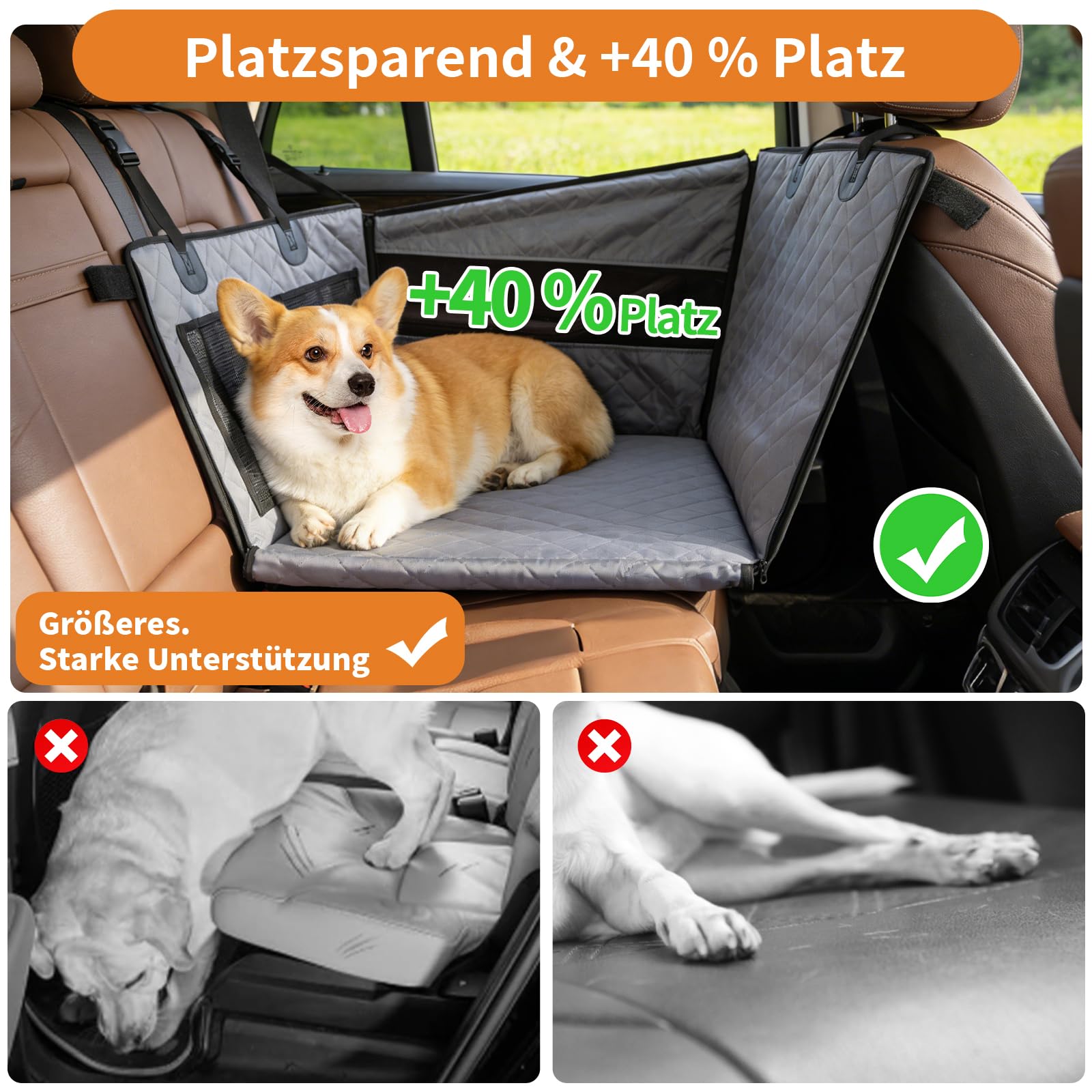 Hunde Autositz für Rückbank Extra Stabil Wasserdicht rutschfest Hundesitz Auto Mit 4 Befestigungsgurten Für Mittelgroße und Große Hunde