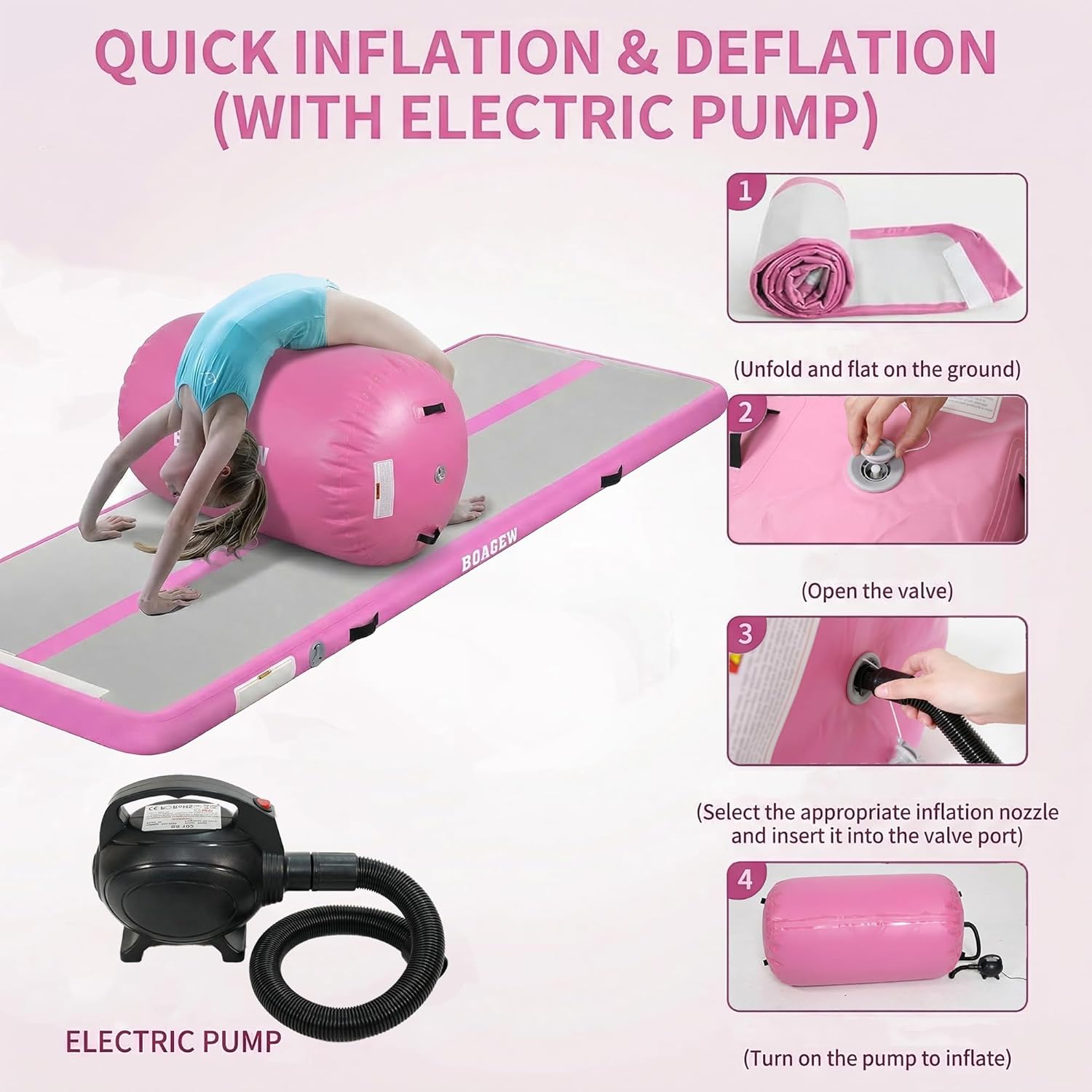 Gymnastics Mat,Air Roller Gymnastics Barrel,Gymnastics Tumble Track Air Track Tumbling Mat for Home Training/ Cheerleading/Gym/Training/Yoga/Beach/Water/Park Outdoor Use with Electric Air Pump