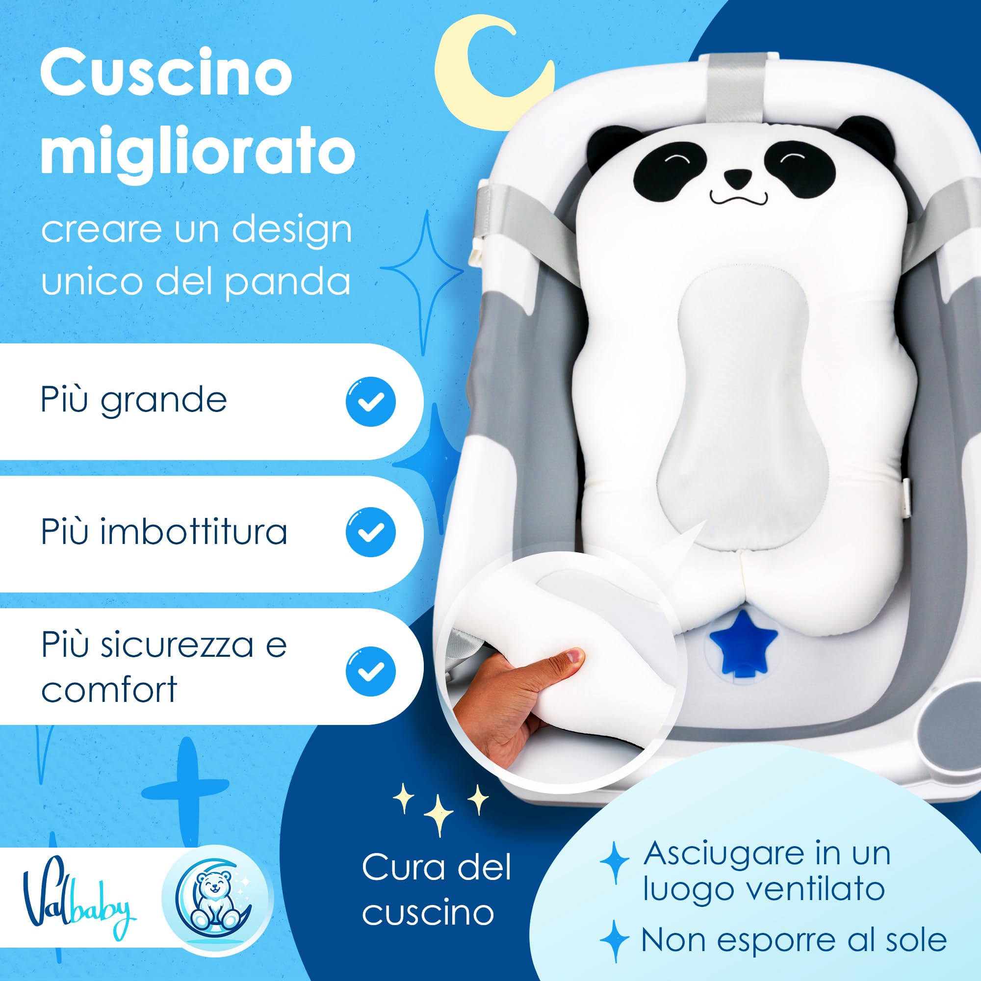 Vaschetta Bagnetto Neonato Pieghevole 0-3 Anni con Cuscino Antiscivolo Ergonomico - Vasca da Bagno Neonati Portatile e Compatta Facile da Pulire Bambini 0-3 Anni - Baby Bath Tub Sicuro | VALBABY