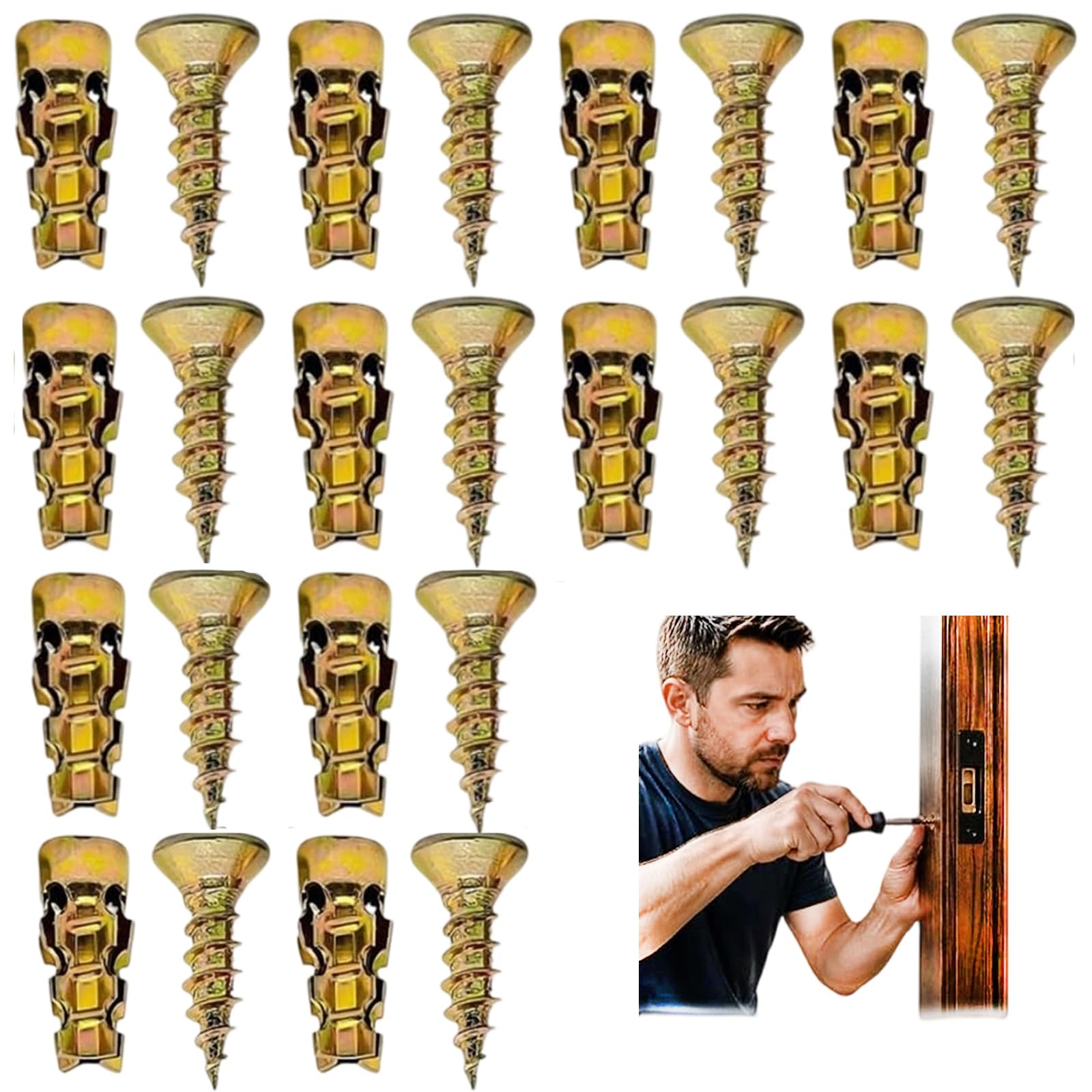 6×14mm Short Expansion Screw Set, Self Drilling Serrated Iron Anchor Screws, Heavy Duty Anchors & Door Hinge Repair Screws for Cabinet Hinge Repair & Stripped Thread Repair (30PC)
