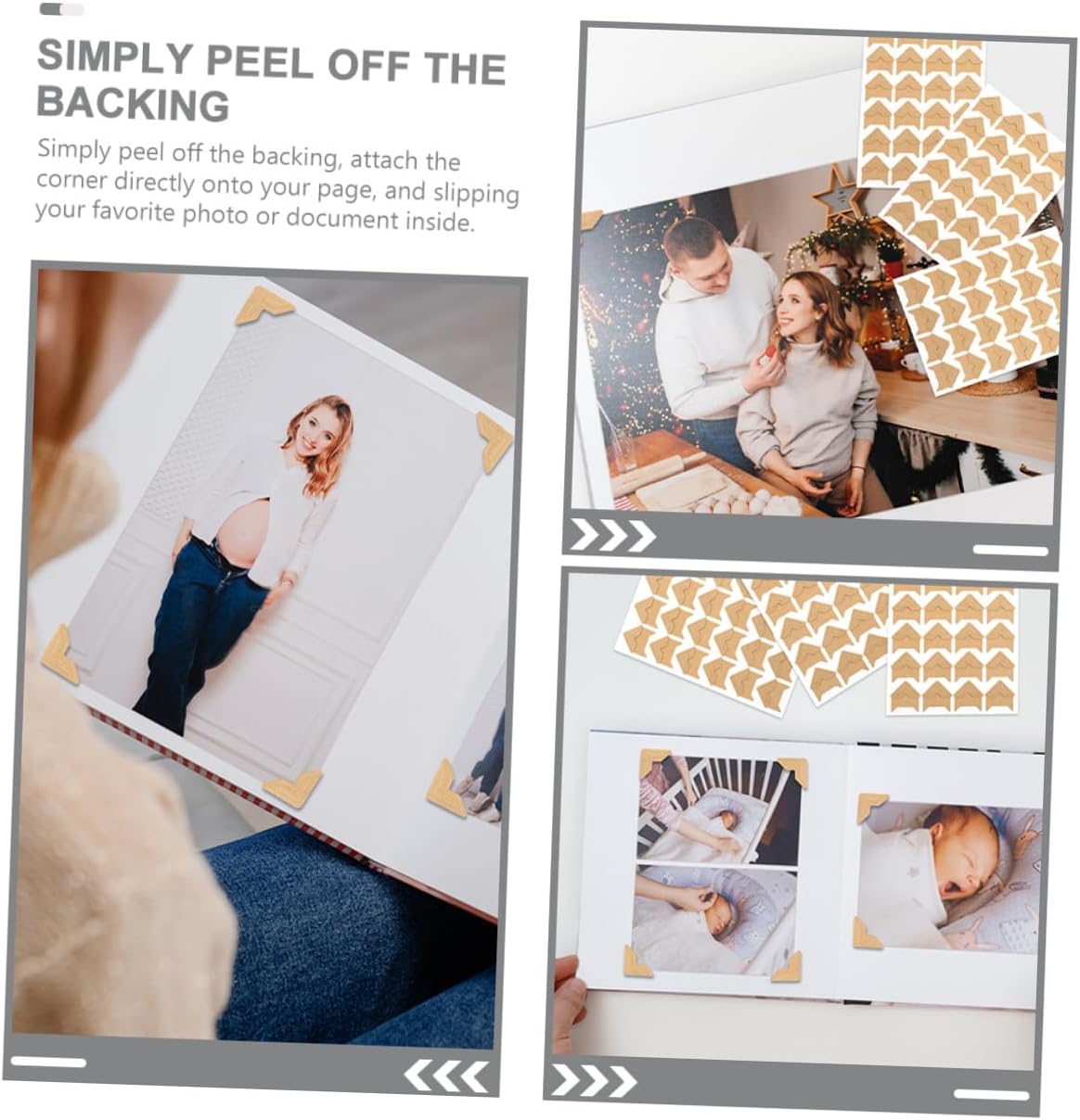 12 Sheets DIY Photo Corners Stickers Self-Adhesive Kraft Scrapbooking Corners for Photo Albums Journals Diaries Easy Peel Stick Protectors for Pictures and Memories