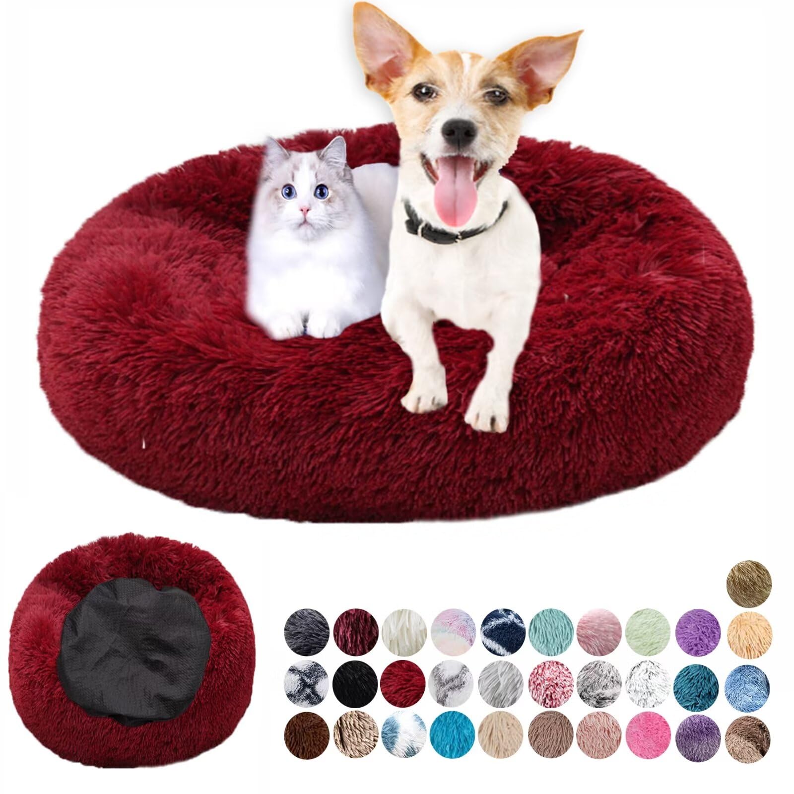 Ryanbem Dog Bed Soft Fluffy Round Dog Houses Calming Pet Beds Plush Anti Anxiety, Anti-Slip Cat Bed Easily Washable Dog Beds Improving Sleeping and Warm, Small Medium Large Red 90cm