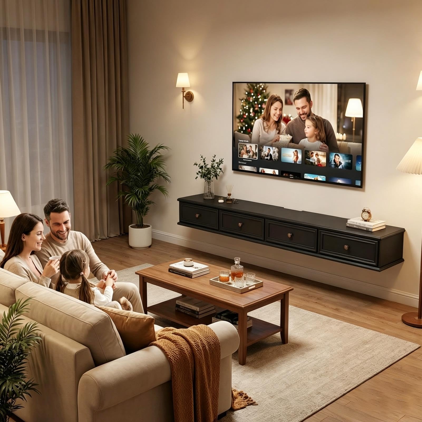 Szafka Rtv Drewniana Wisząca 43–55" TV, W Pełni Zmontowany