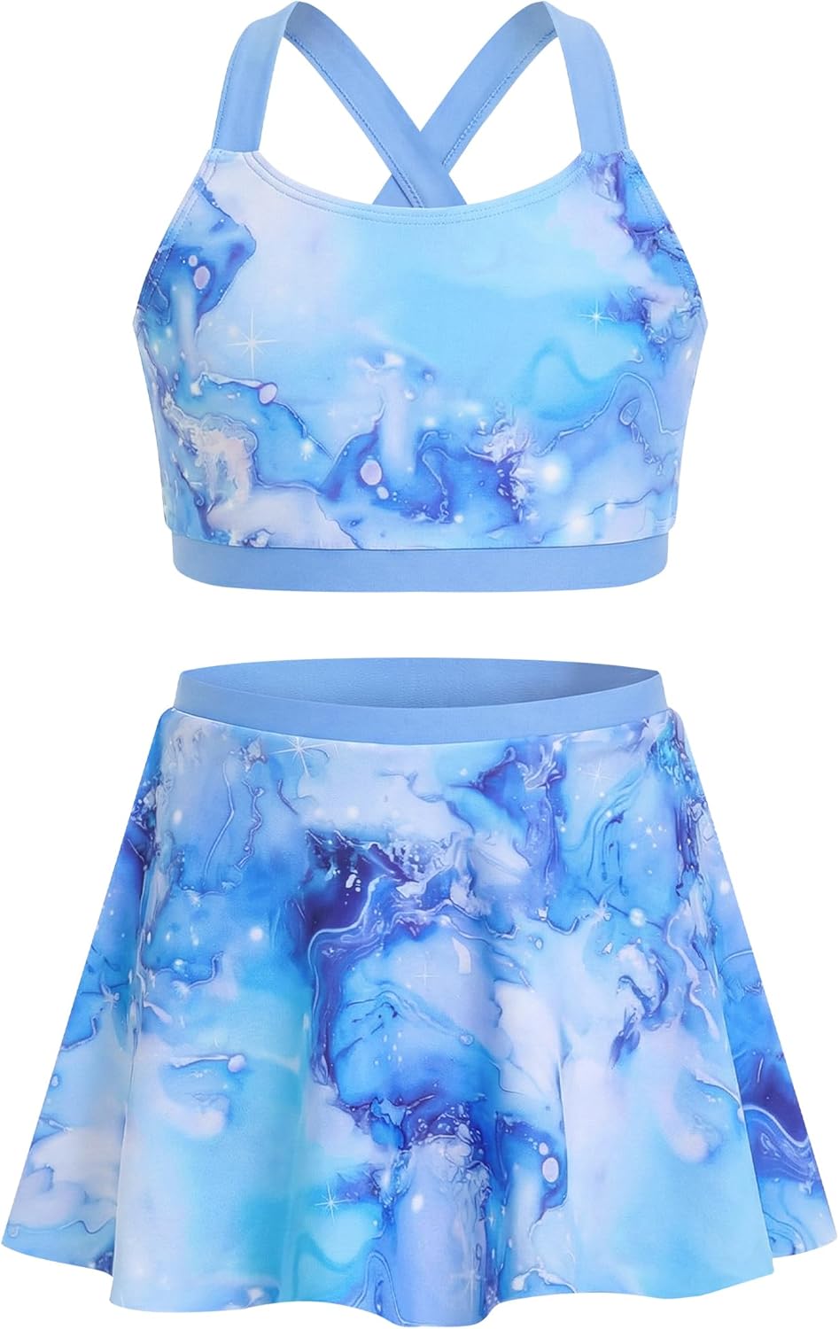 JiAmy 2 Piece Girls Tankini Swimsuits 3D Print Cross Back Bathing Suits with Skirt Swimwear for 3-12 Years