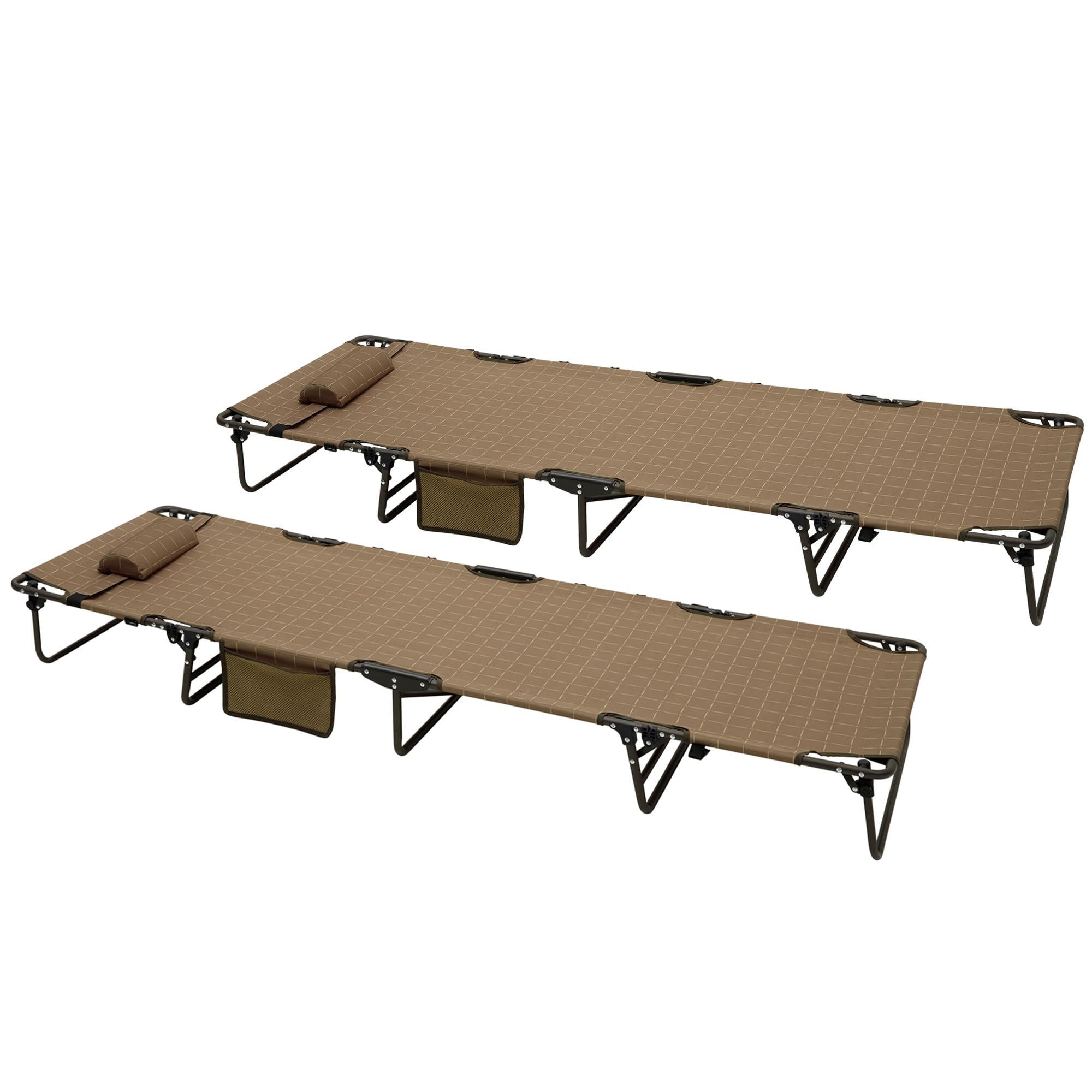 SUNNYFEEL Portable Folding Camping Cot Lightweight, Outdoor Sleeping Cots with Pillow, Easy Set up and with Load-Resistant Support 300 LBS for Travel Camp Beach Vacation Khaki 2PC