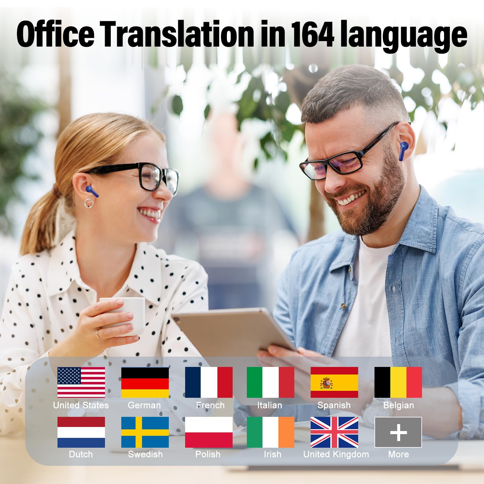 VEKJ AI Auriculares traductor en Tiempo Real, Auriculares Traductores de 164 Idiomas con Audio y Videollamadas, 42H 3 en 1 Cascos Inalambricos Azul
