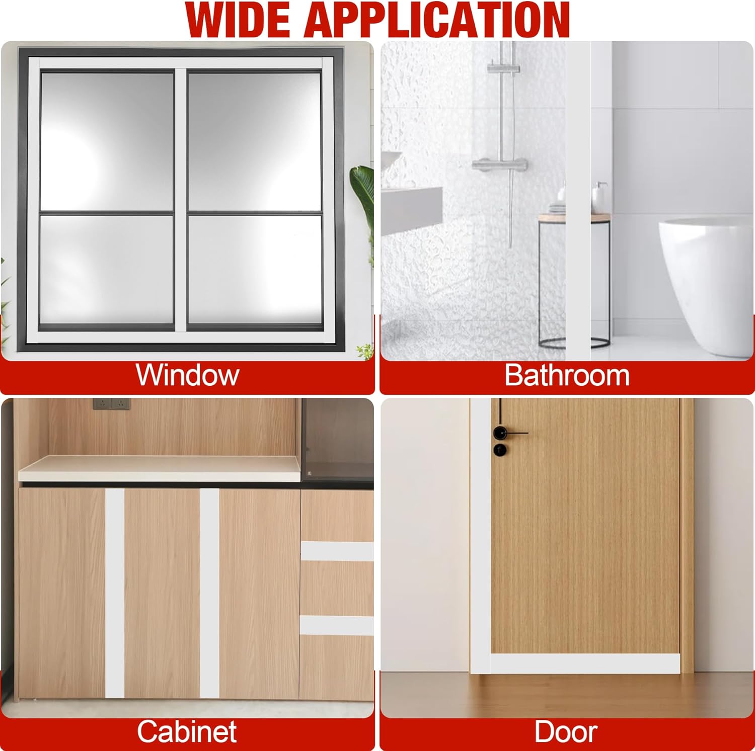 MYFAMIREA T-Shaped Door Draft Stopper 1.97IN x 49FT Silicone Weather Stripping Door Seal Strip Double-Sided Self Adhesive Seal Strip for Side of Door Frame, Window, Shower Glass, Gap, White