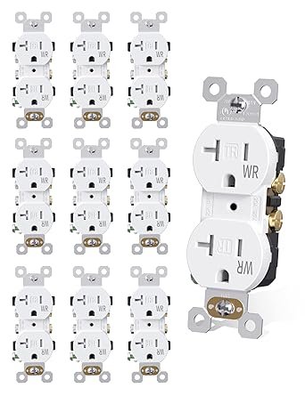 AIDA Duplex Receptacle Outlet, 20Amp 125V Wall Outlet, Residential, 3-Wire, Self-Grounding, UL Listed, Push & Side Wire, White (10 Pack)