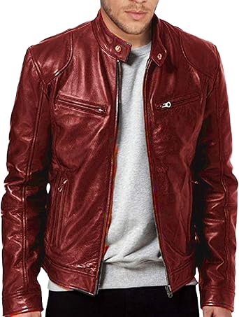 Leather Jacket Mens Full Zip Slim Fit Biker Motorcycle Racer Jacket Vintage Faux Leather Bomber Aviator Jackets with Pockets Fleece Lined Winter Autumn Retro Solid PU Wax Coats for Men