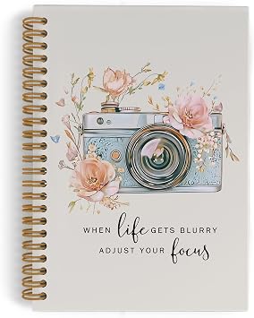 Photography Spiral Notebook, Inspirational Photographer Gifts Journal Notebook, Camera Floral Notebooks for School Work, Motivational Office Supplies Gifts for Women Photographer, 5.5x8.3 Inch
