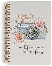 Photography Spiral Notebook, Inspirational Photographer Gifts Journal Notebook, Camera Floral Notebooks for School Work, Motivational Office Supplies Gifts for Women Photographer, 5.5x8.3 Inch