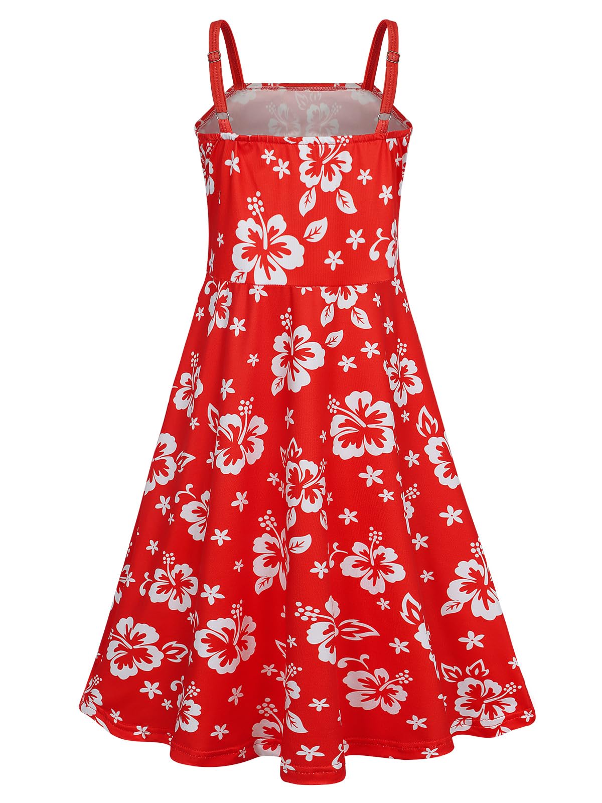 Jurebecia Princess Costume for Girls Red Sleeveless Hawaiian Flower Print Dresses Halloween Cosplay Holiday Party Wear 4-5 Years - Image 2