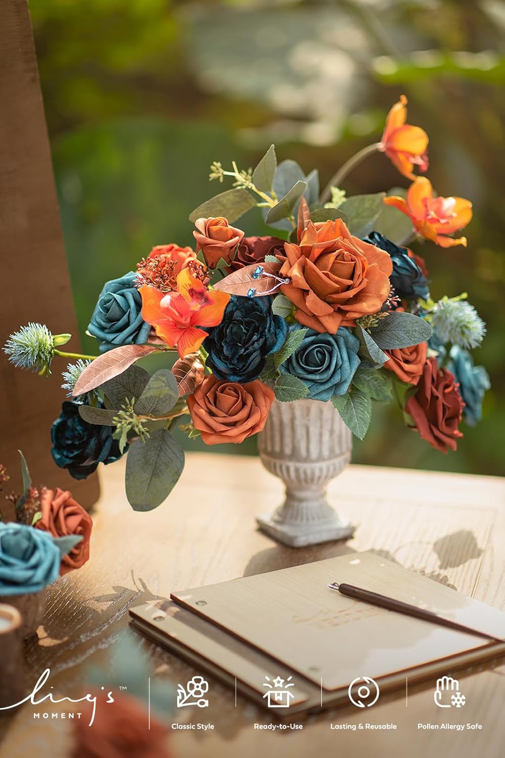 Ling's moment Artificial Flowers Wedding Rustic Teal Fall Combo for DIY Wedding Centerpieces Bouquets Combo Decorations
