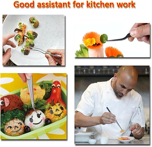 Miniatura 4 de Juego de 3 pinzas de cocina de acero inoxidable, pinzas de precisión para cocinar, diseño de alimentos (6.3 pulgadas)