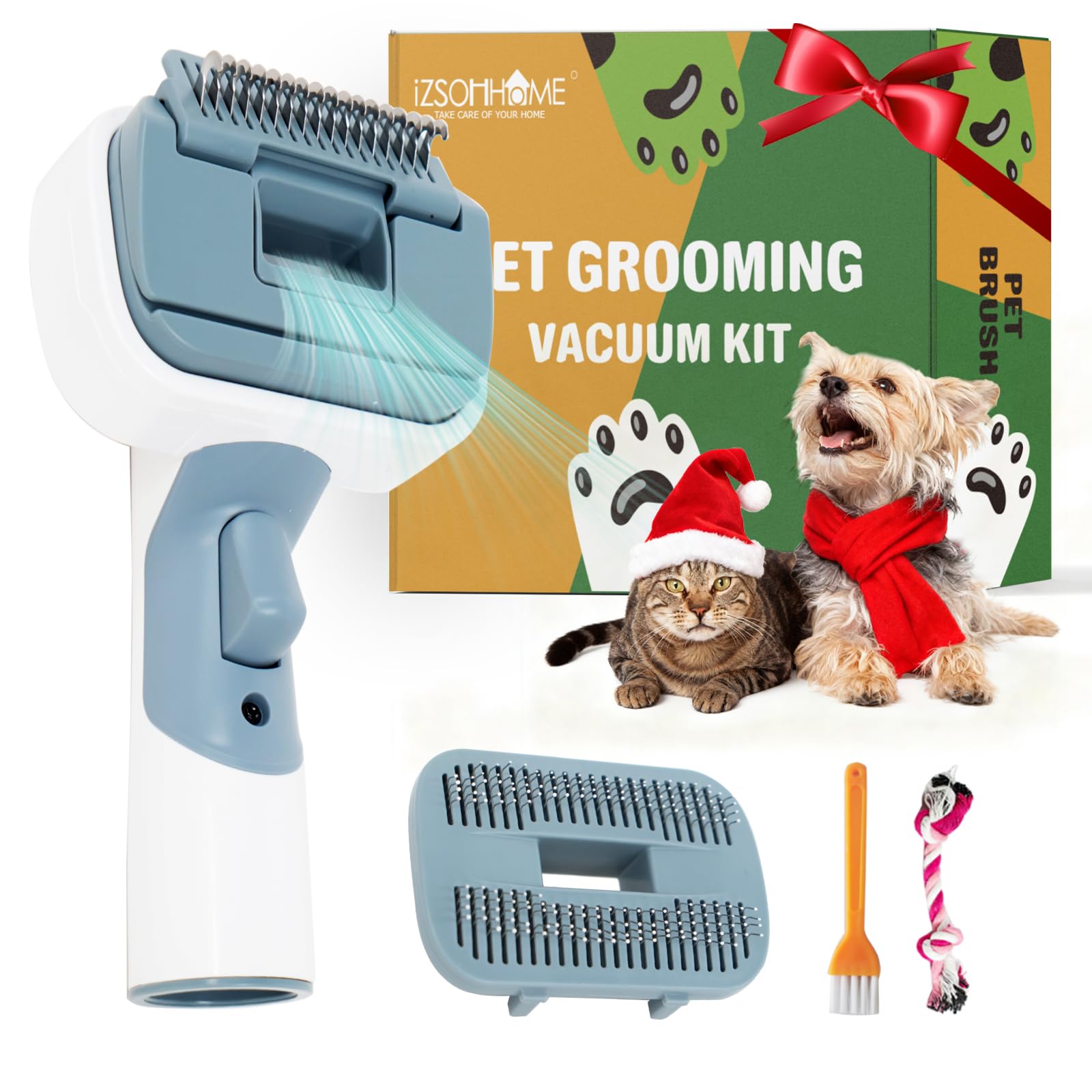 IZSOHHOME Dog Cat Brush for Shedding and Grooming,Two Replacement Heads,Massage the skin,Easy to Clean Comb for Long Short Haired Pets,use with Vacuum