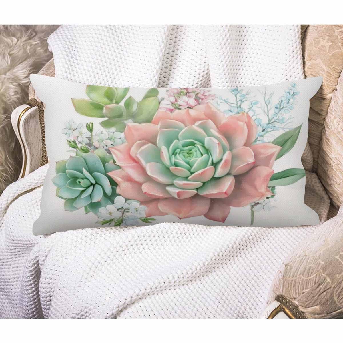 EKOBLA Succulents Bouquet Decorative Pillow Case Throw Pillow Covers Watercolor Summer Floral Bohemian Waist Lumbar Cotton Linen Throw Pillow Cases